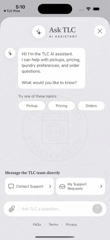Ask TLC in-app assistant