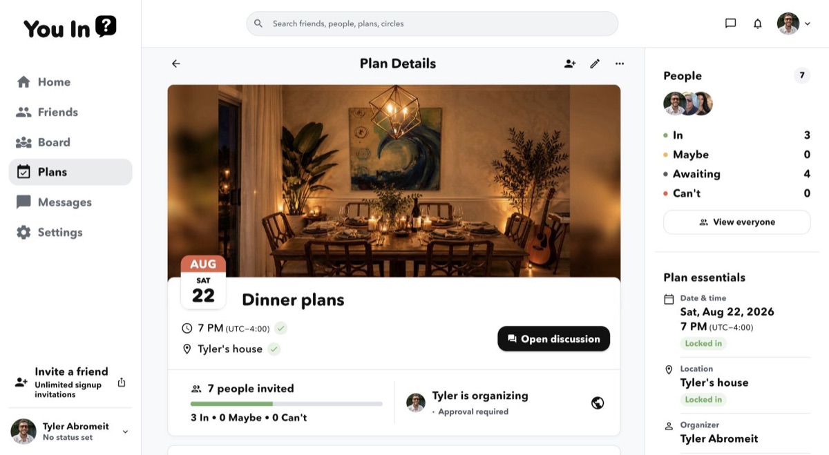 You In? Dinner plan on desktop