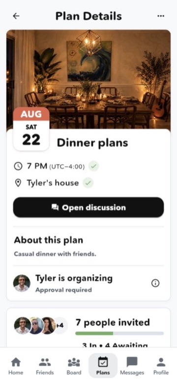 You In? Dinner plan on mobile