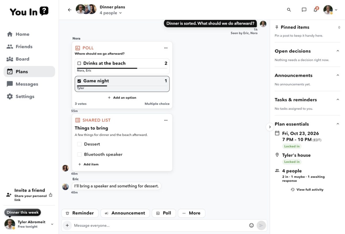 You In? polls in desktop plan discussion